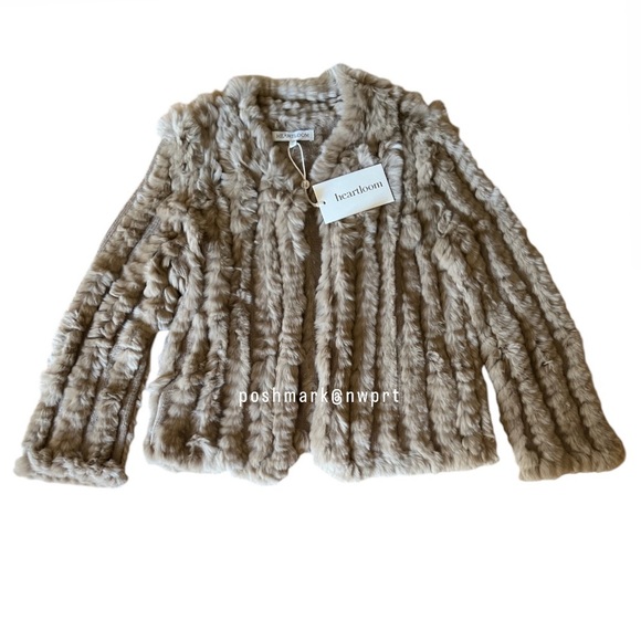 NWT 🐰 HEARTLOOM Rosa Jacket Rabbit Fur Latte Tan Camel Beige Tan XS 0 2 - Picture 11 of 12